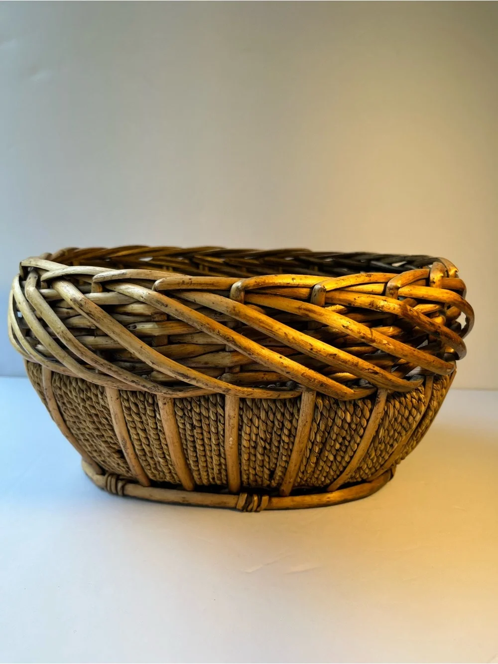 Boho Pier 1 Thick Rattan & Twisted Cord Woven Basket Centerpiece Planter basket